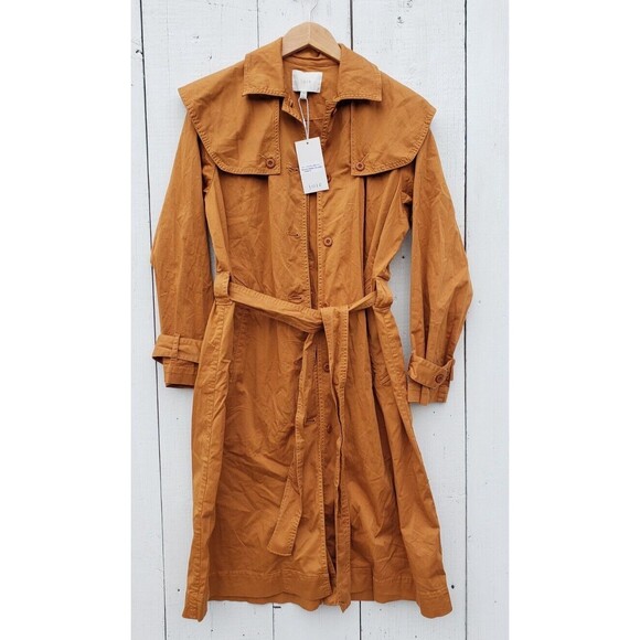 JOIE Womens Cumin Brown Trench Coat Jacket w/ Removable Collar Sz